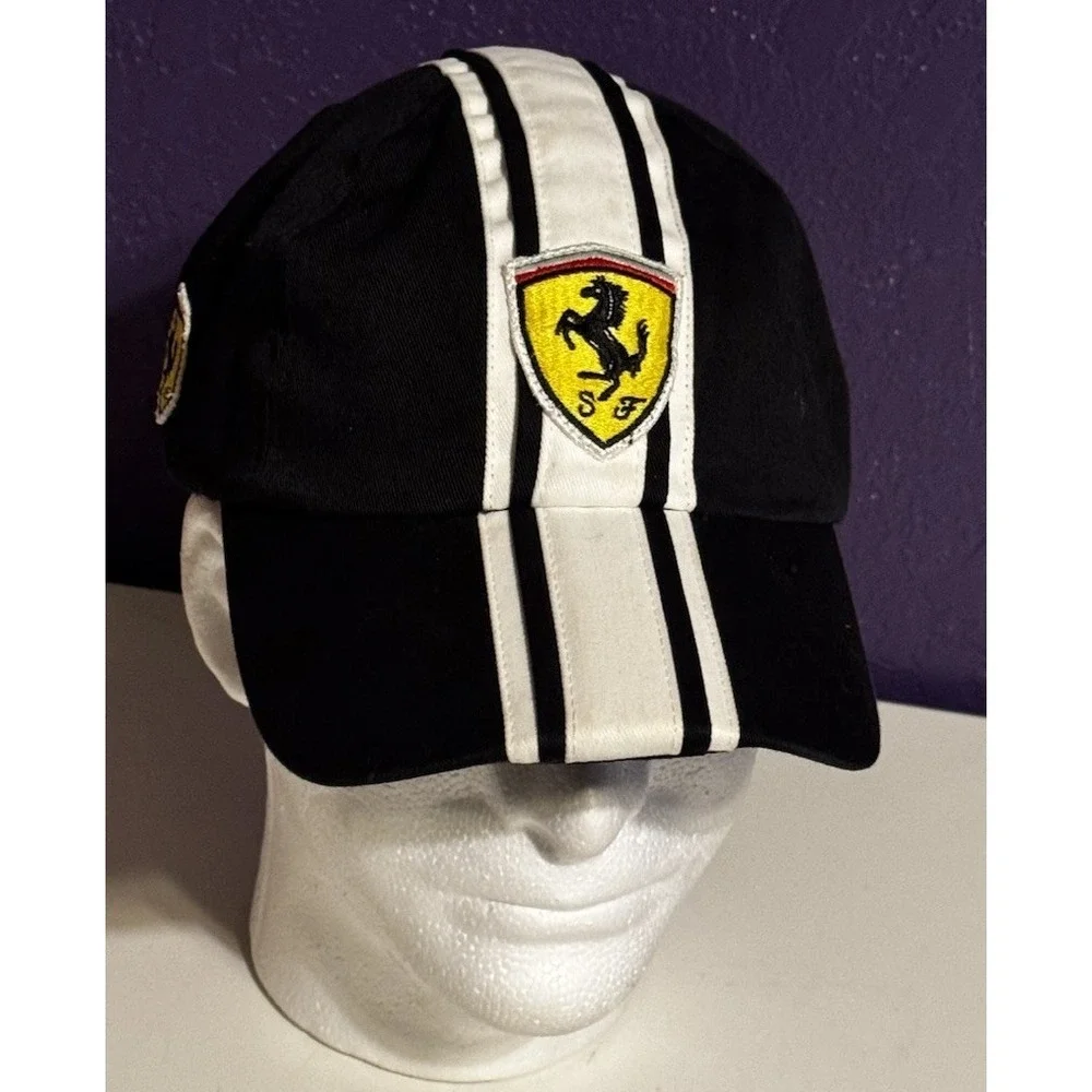 Vintage SCUDERIA FERRARI F1 Striped Racing Hat Cap Strap Back Rare